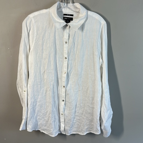 NWT Jones New York JNY White Linen Button Down Tab Sleeve Top Size M - Picture 3 of 12